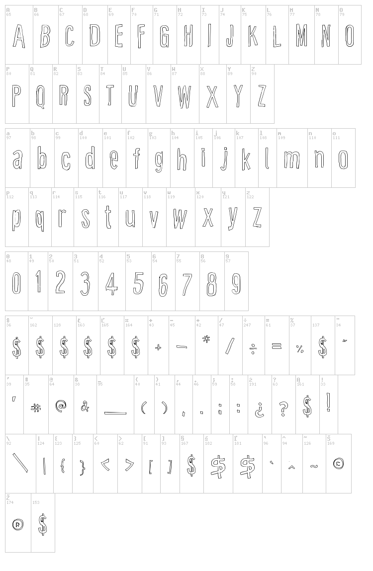 Cartoon East font map